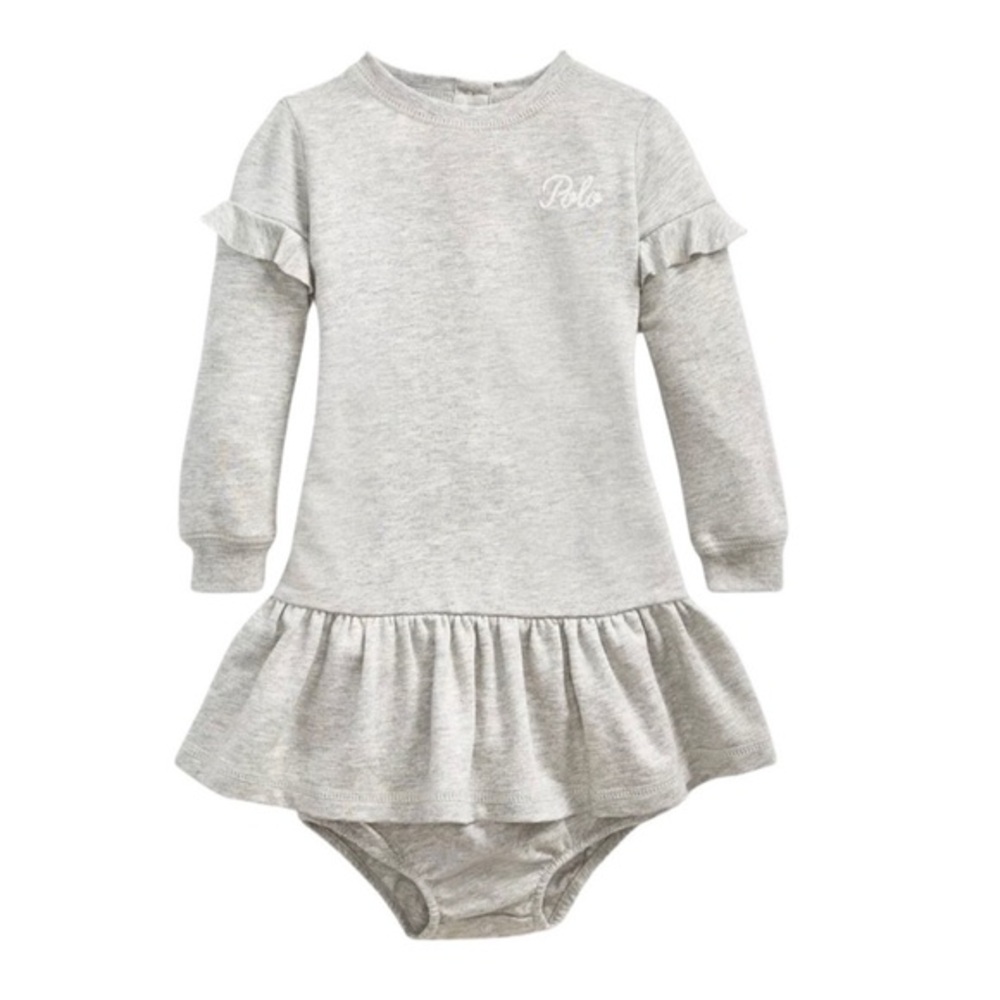 RALPH LAUREN BABY GIRL FRENCH TERRY RUFFLED DRESS